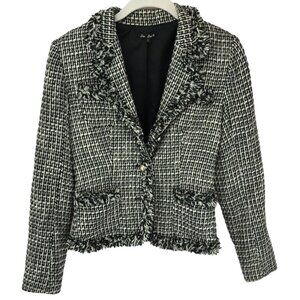 Lia Lee Black and White Short Fringed Fitted Blazer Size S